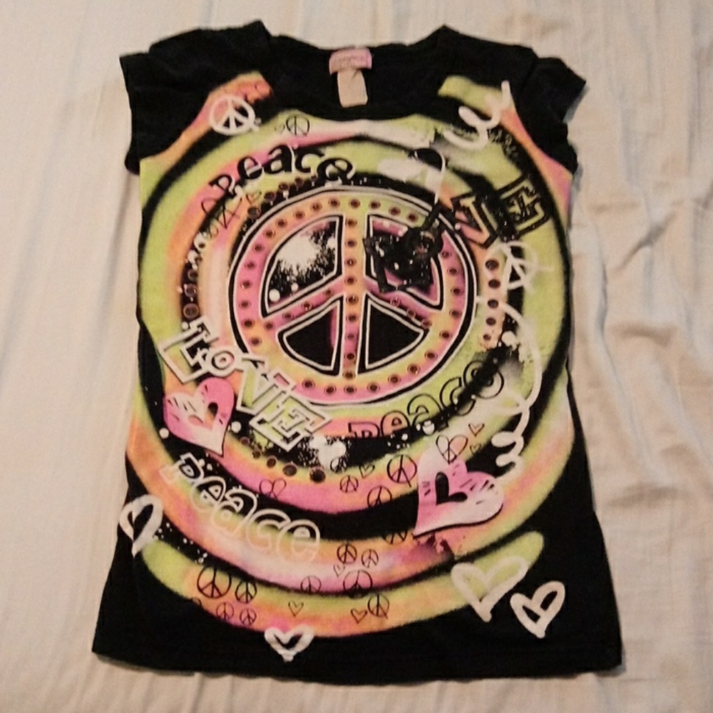 California Girls Black Peace Screened Graphic T-Shirt – Good Used Condition Sz 7